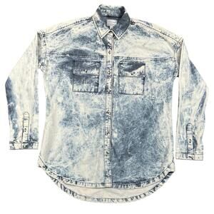 Melrose and Market Acid Wash Denim Shirt Blue Bleach Wash Button Up - XS